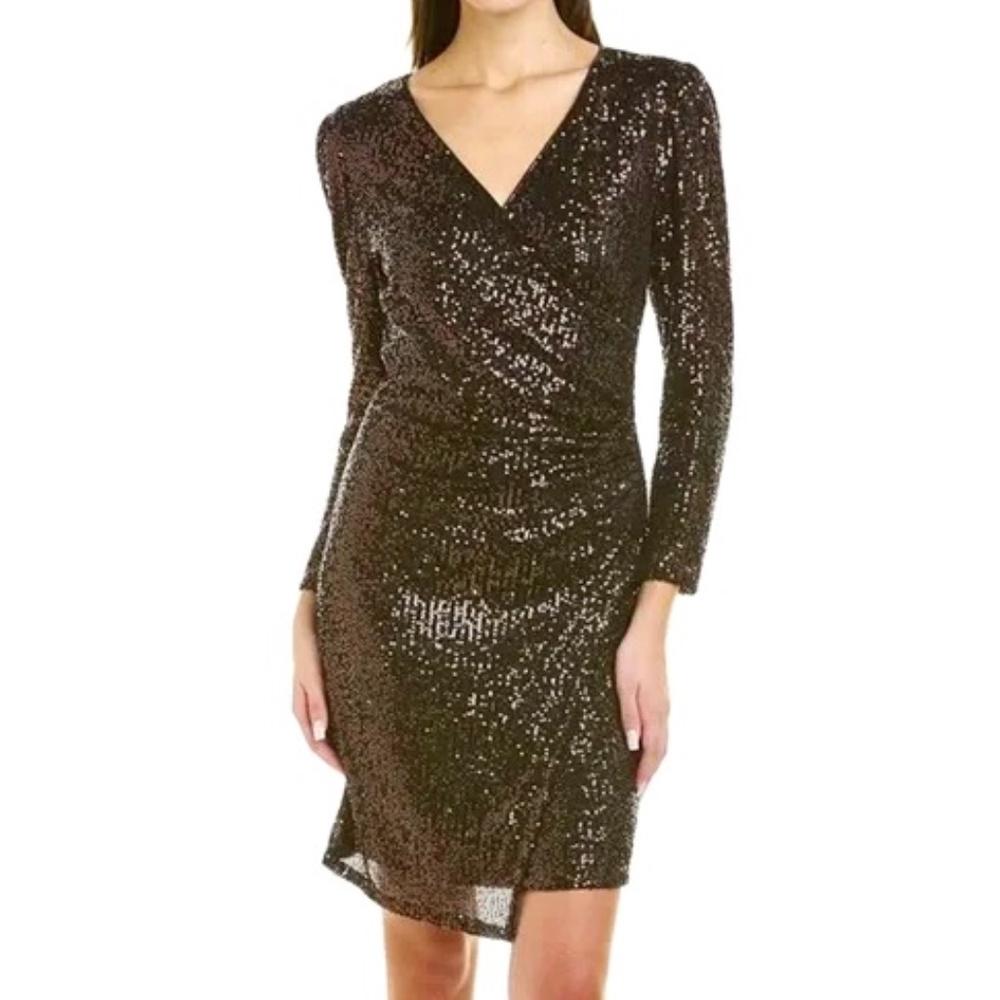 Nanette Lepore Copper Sequin Wrap Dress with long sleeve - NWT